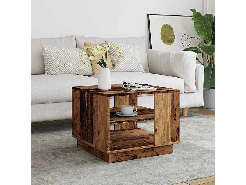 Table basse vieux bois 55x55x42 cm bois d'ingénierie