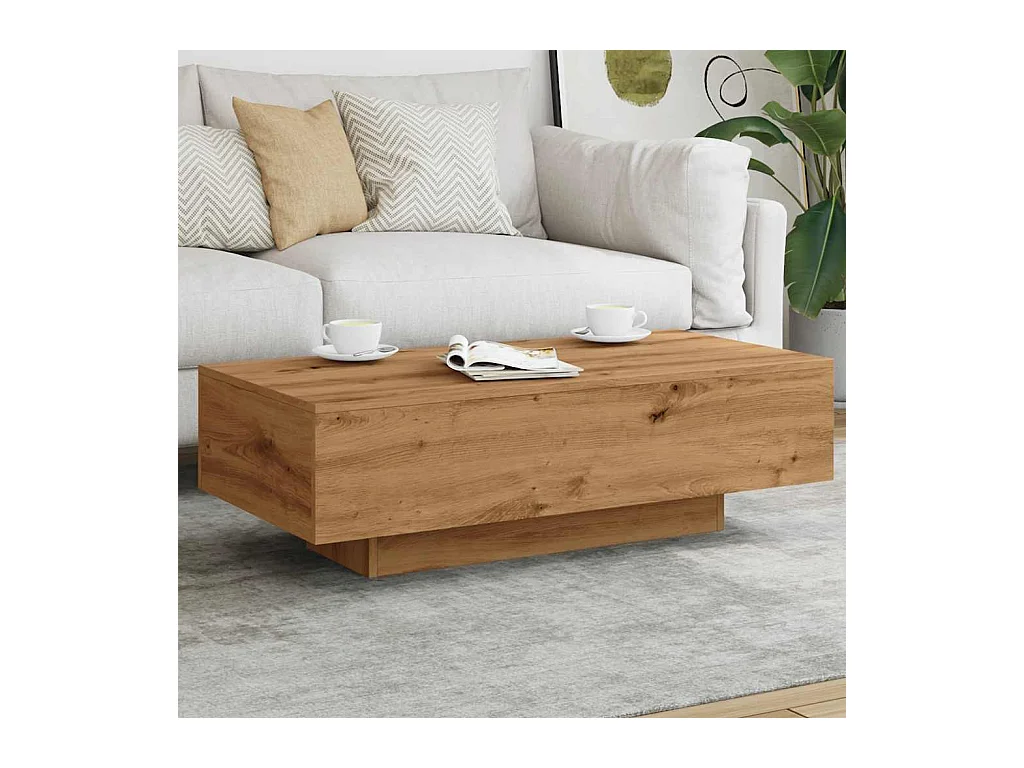 Mesa de centro de roble artesanal 100x49,5x31 cm madera de ingeniería