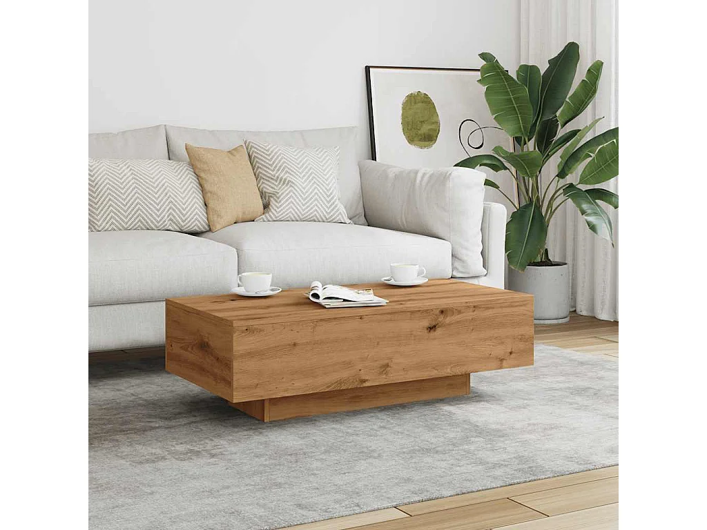 Mesa de centro de roble artesanal 100x49,5x31 cm madera de ingeniería