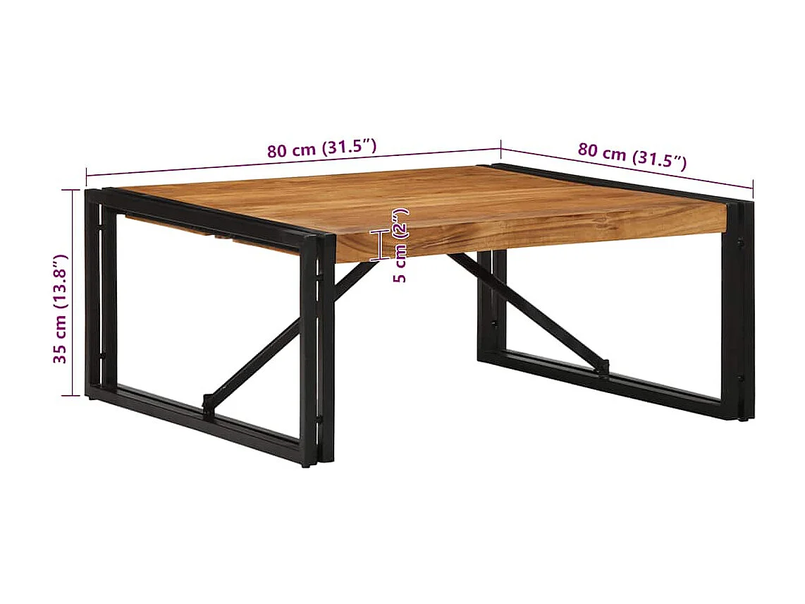 Tavolino da caffè 80x80x35 cm in legno massello di acacia