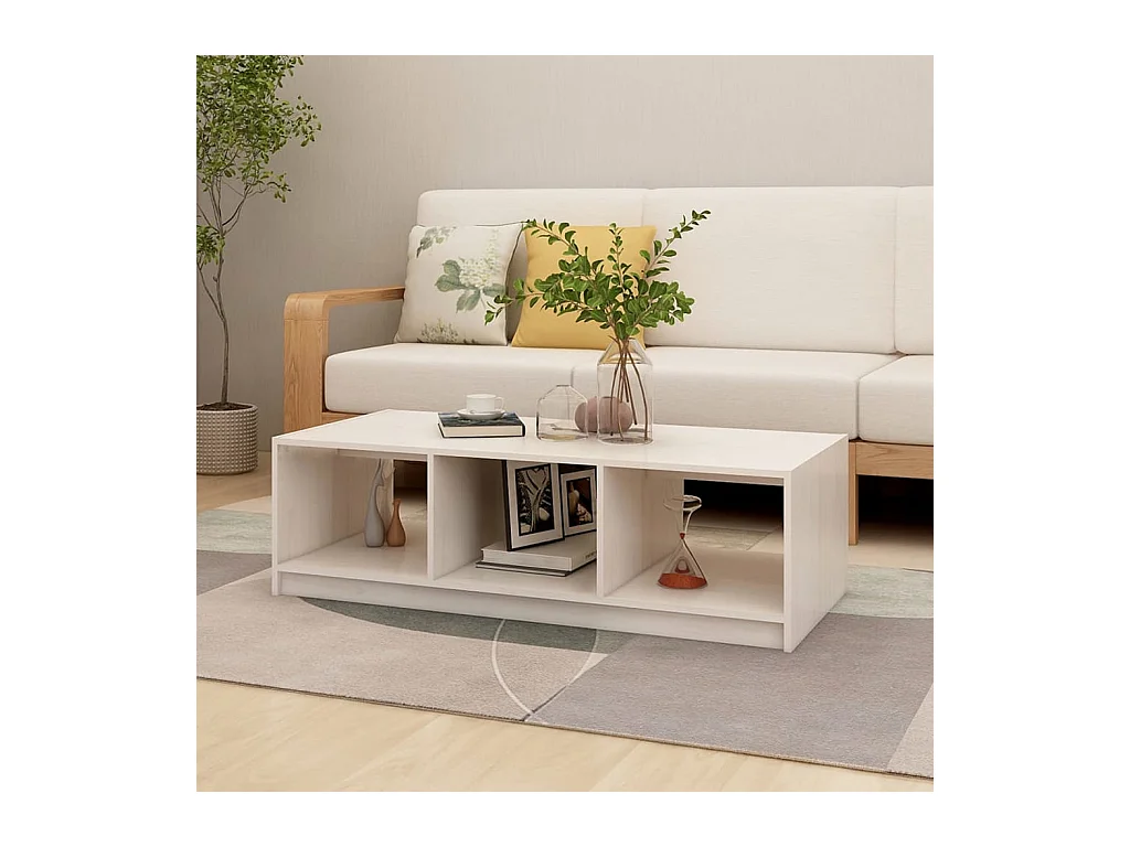 Table basse blanc 110x50x34 cm bois de pin massif