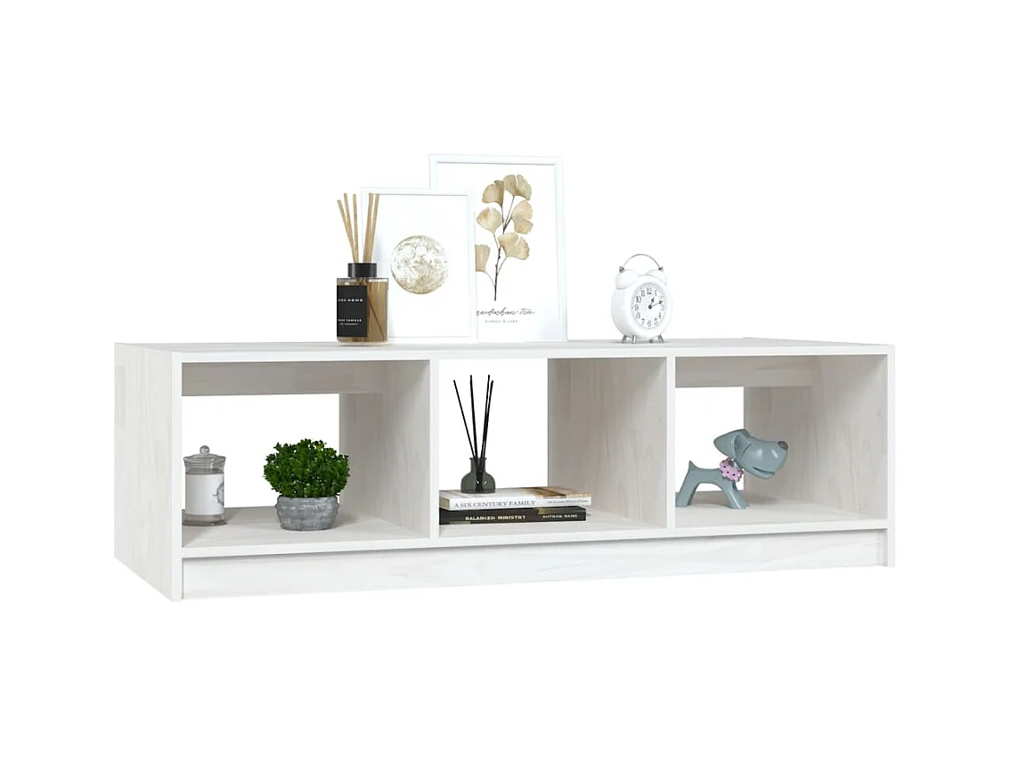 Table basse blanc 110x50x34 cm bois de pin massif