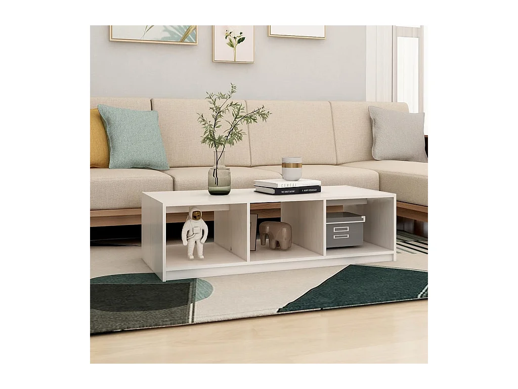 Table basse blanc 110x50x34 cm bois de pin massif