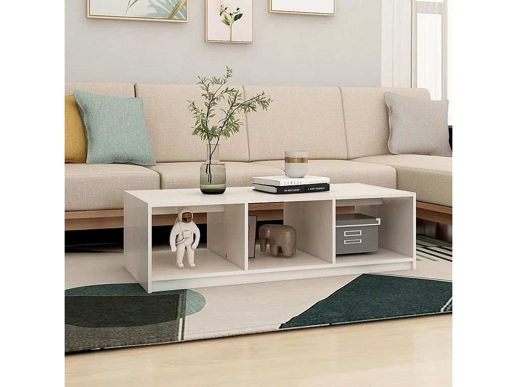 Table basse blanc 110x50x34 cm bois de pin massif