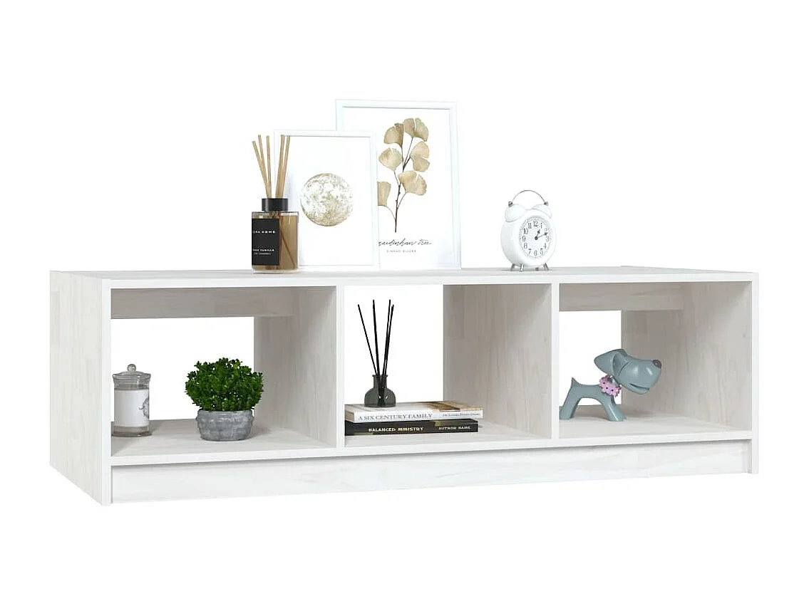 Table basse blanc 110x50x34 cm bois de pin massif