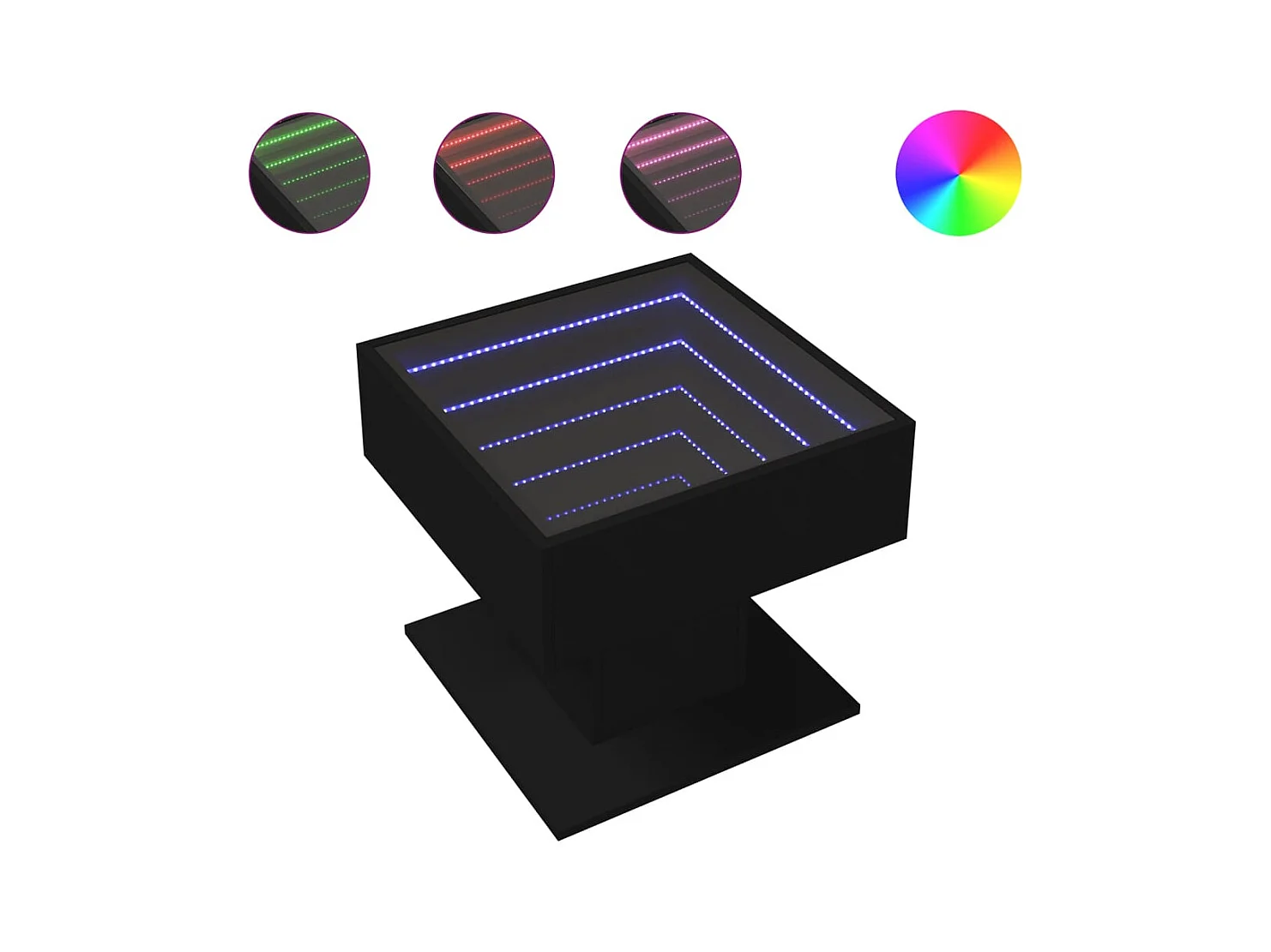 Table basse avec LED noir 50x50x45 cm bois d'ingénierie