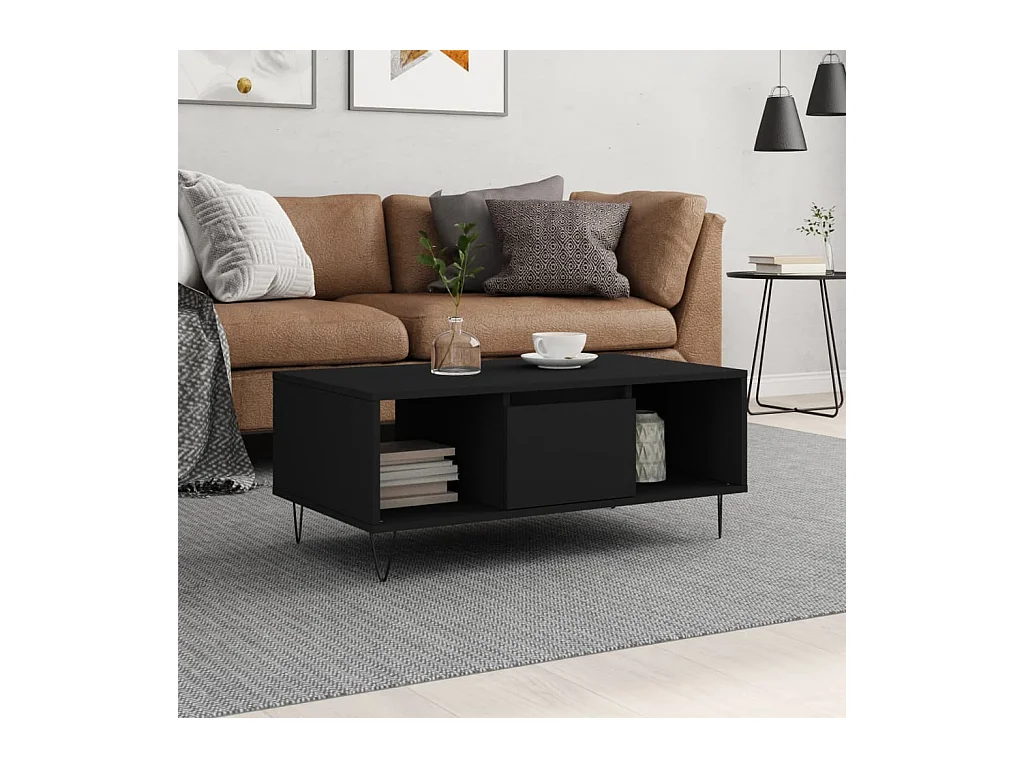 Table basse Noir 90x50x36,5 cm Bois d'ingénierie