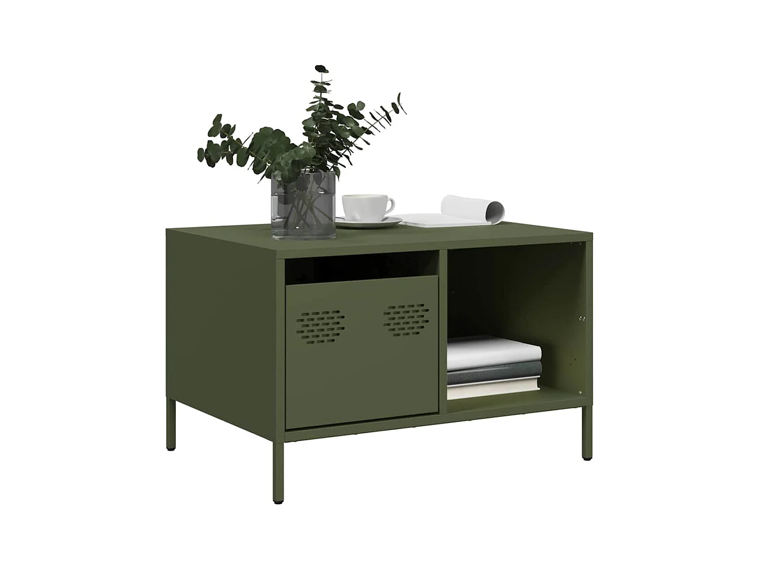 Tavolino da caffè verde oliva 68,5x50x43,5 cm in acciaio laminato a freddo