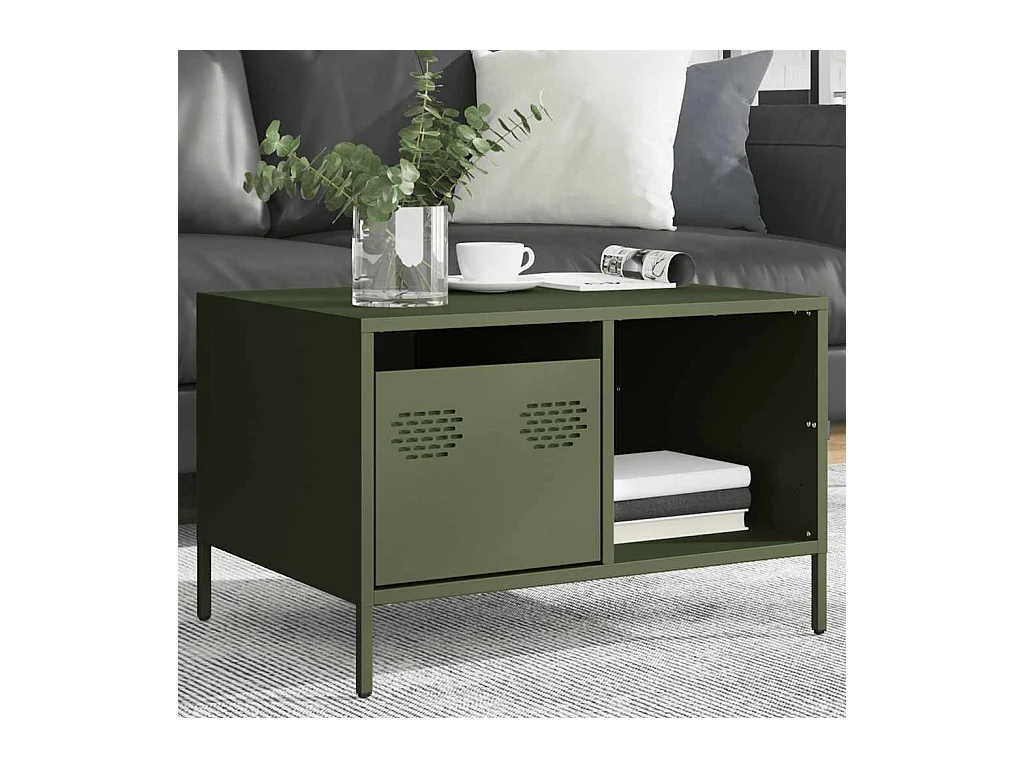 Tavolino da caffè verde oliva 68,5x50x43,5 cm in acciaio laminato a freddo