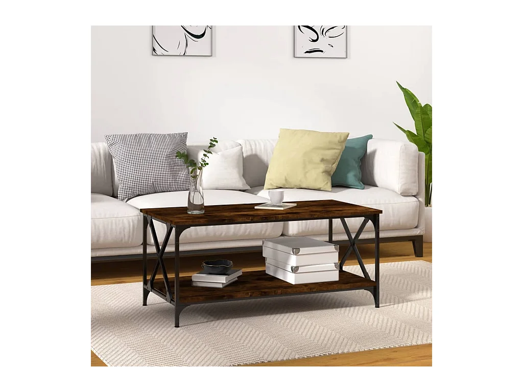 Tavolino da caffè in rovere affumicato 100x50x45 cm in legno ingegnerizzato e ferro