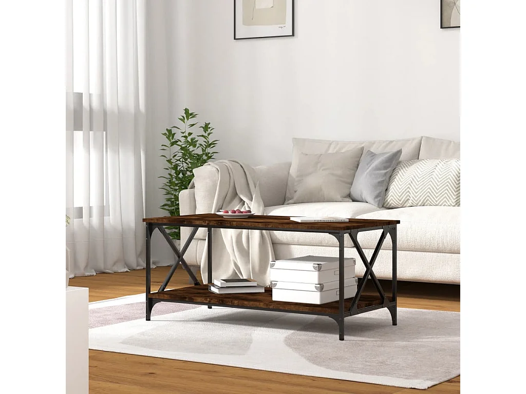 Tavolino da caffè in rovere affumicato 100x50x45 cm in legno ingegnerizzato e ferro