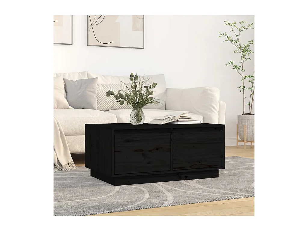Table basse Noir 80x50x35 cm Bois massif de pin
