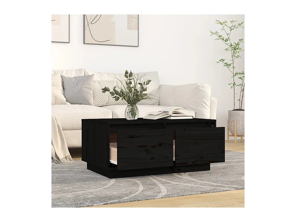 Table basse Noir 80x50x35 cm Bois massif de pin