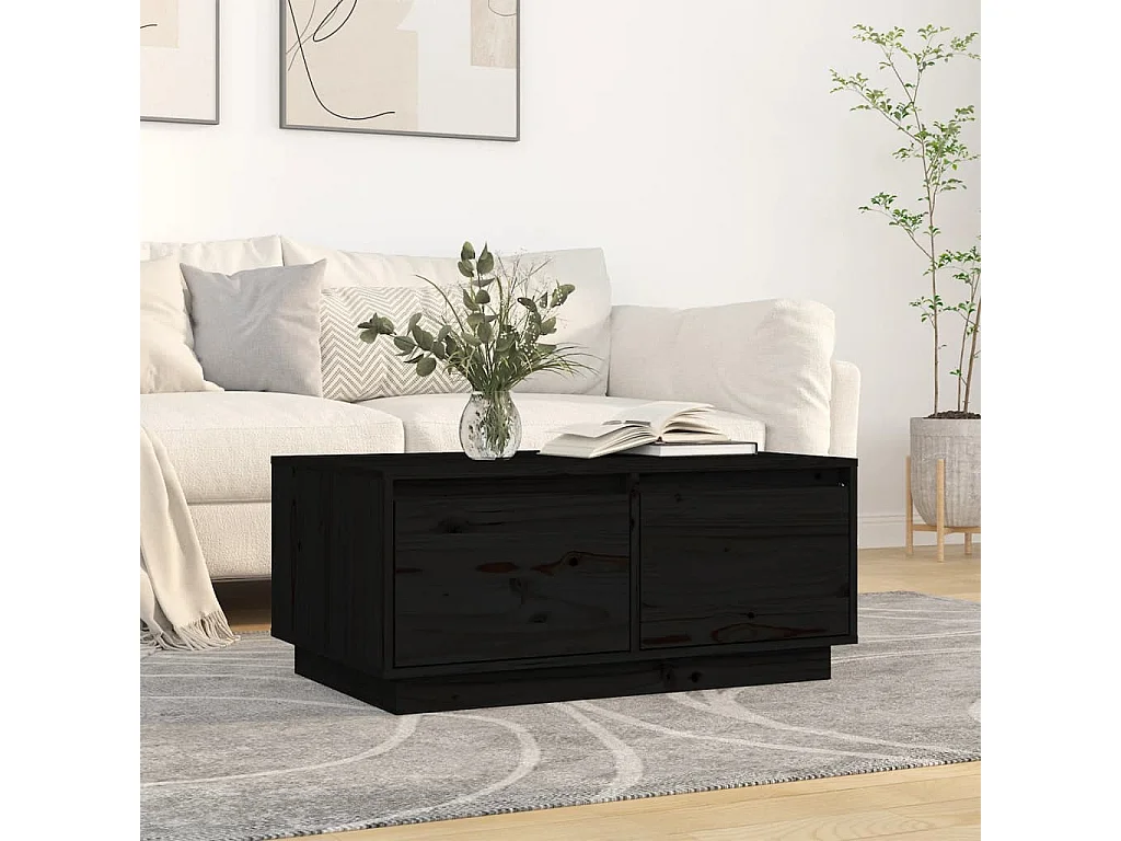 Table basse Noir 80x50x35 cm Bois massif de pin