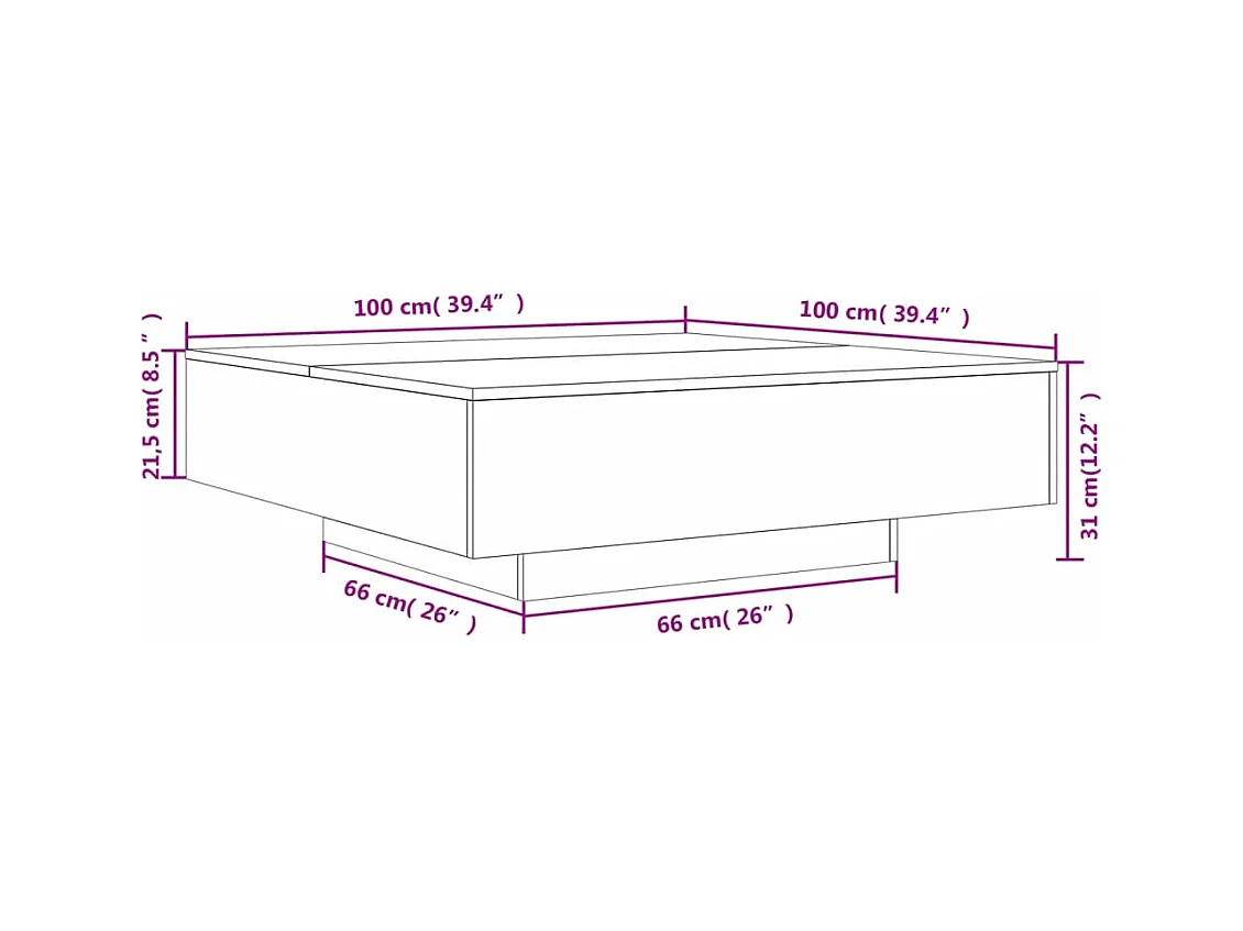 Table basse gris béton 100x100x31 cm bois d'ingénierie