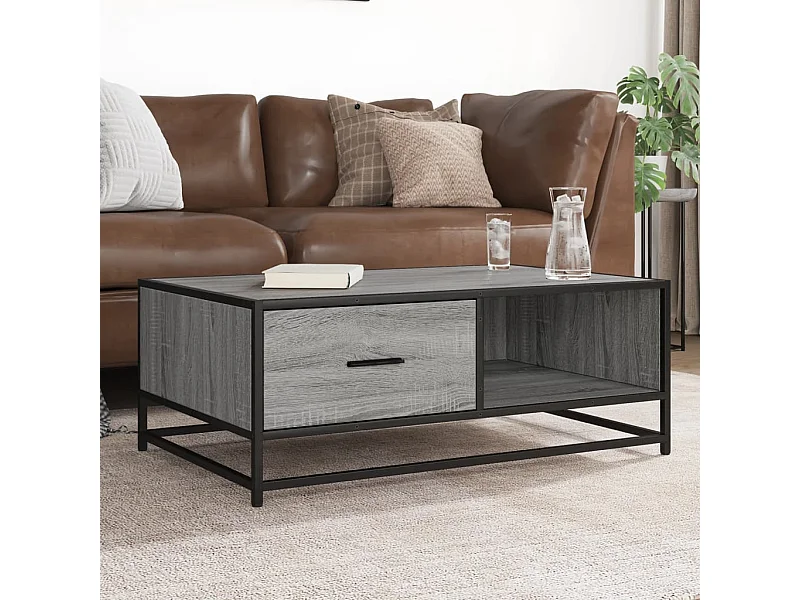 Mesa de centro Sonoma gris 90x57x35 cm madera contrachapada y metal