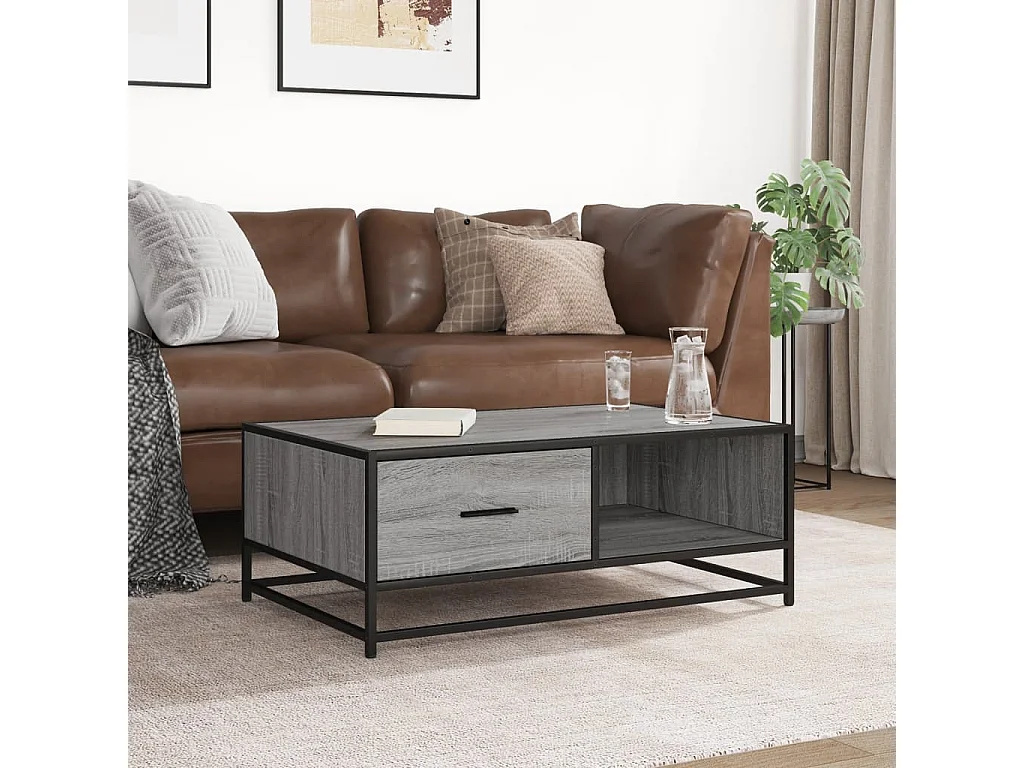 Table basse sonoma gris 90x57x35 cm bois d'ingénierie et métal