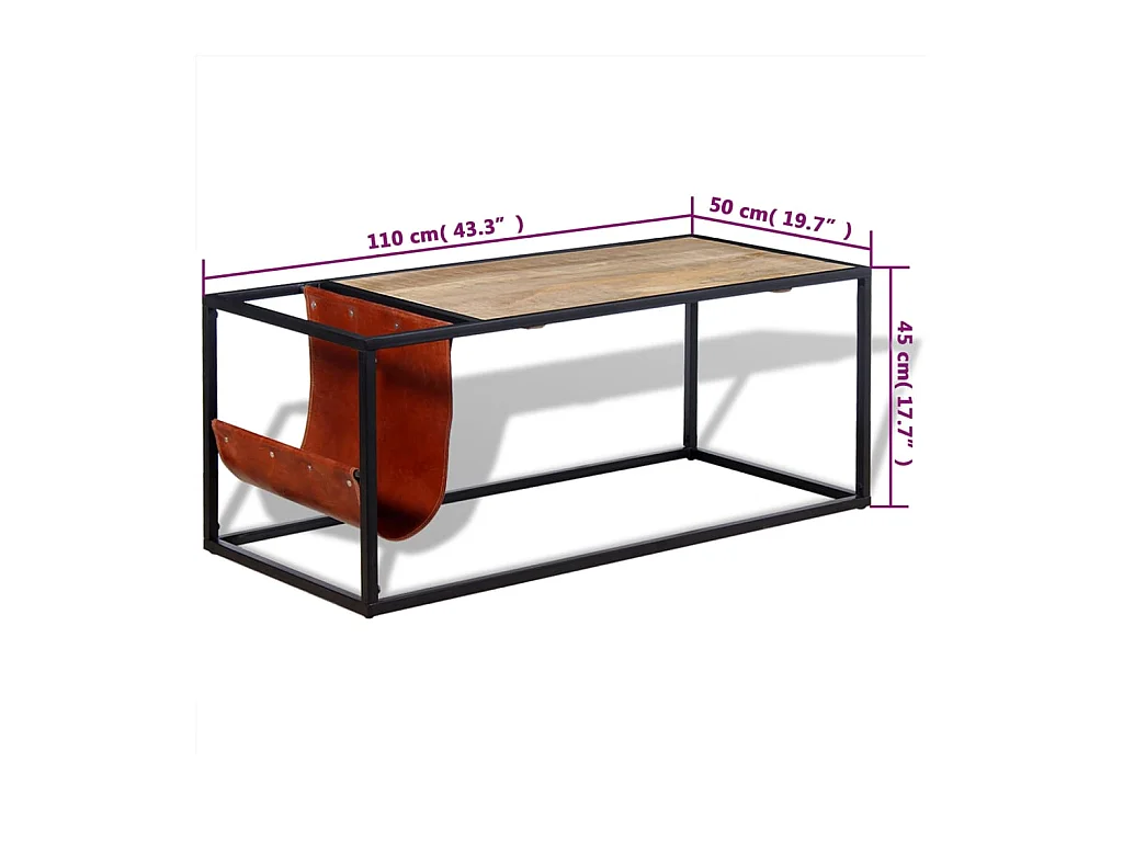 Salontafel met tijdschriftenrek Echt leer 110x50x45 cm