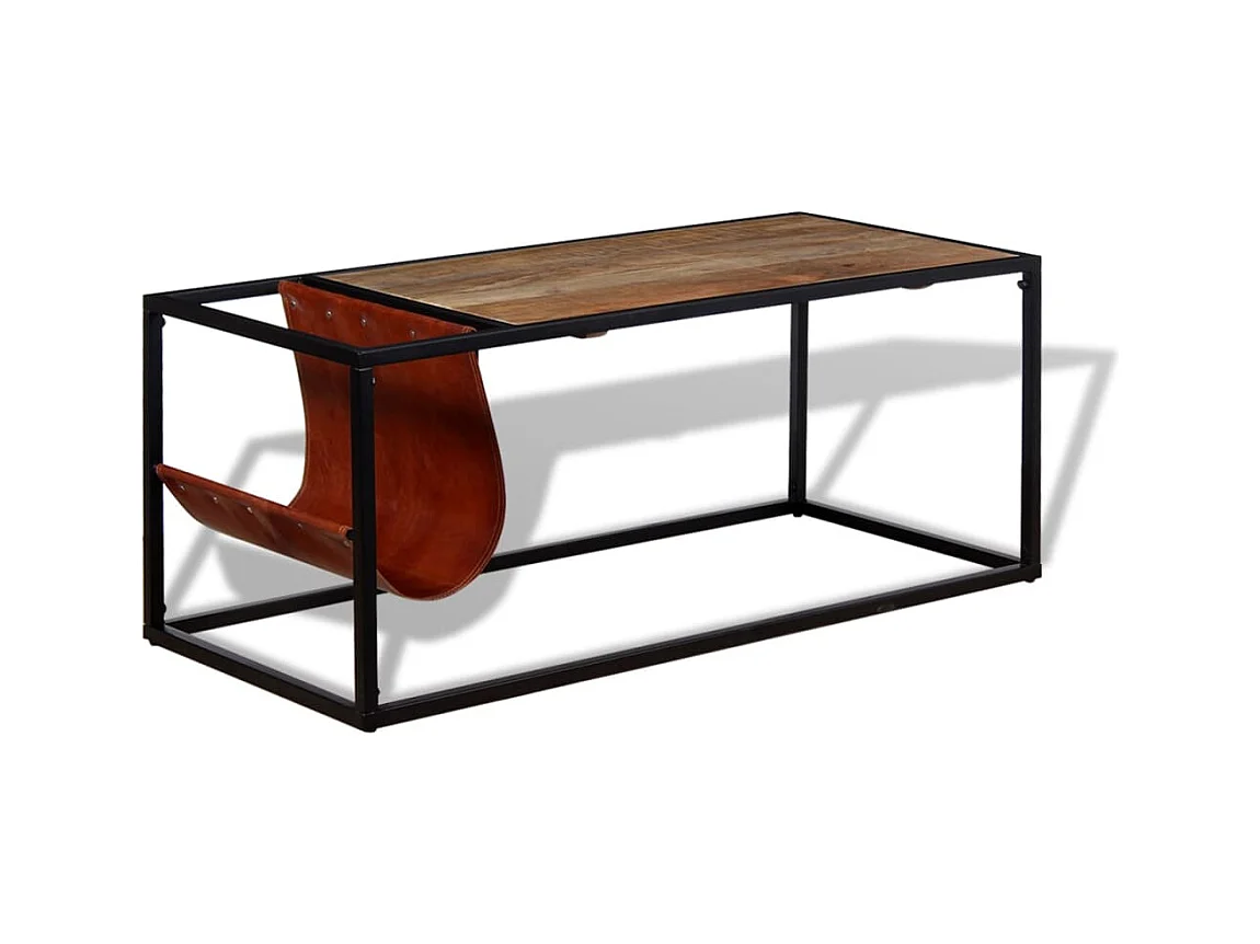 Tavolino con portariviste Vera pelle 110x50x45 cm