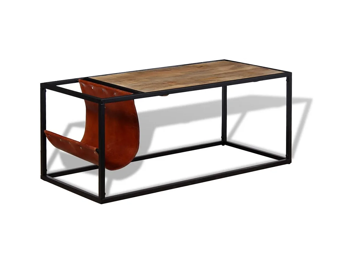 Tavolino con portariviste Vera pelle 110x50x45 cm