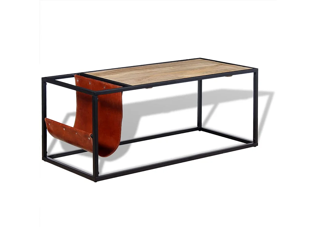 Table basse avec porte-revues Cuir véritable 110x50x45 cm