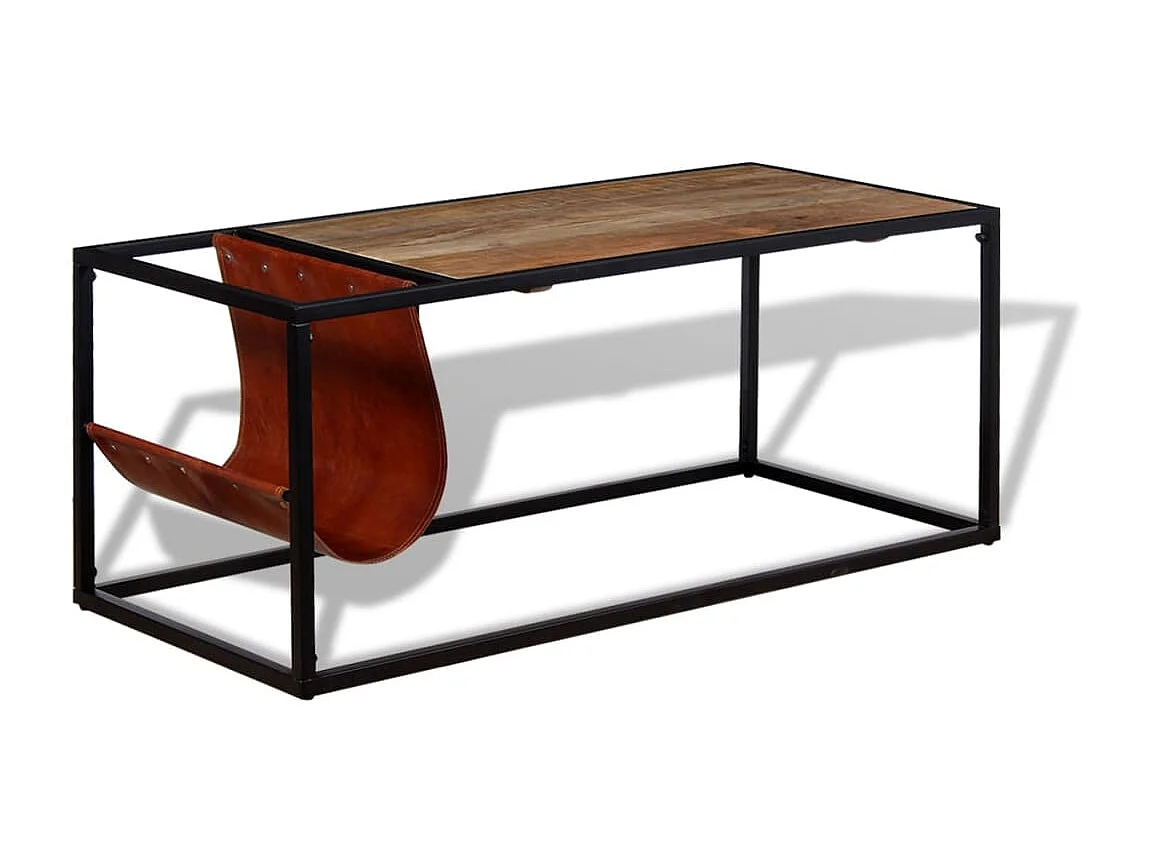 Table basse avec porte-revues Cuir véritable 110x50x45 cm