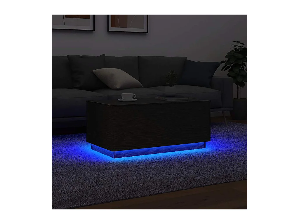 Tavolino con luci LED rovere nero 90x50x40 cm