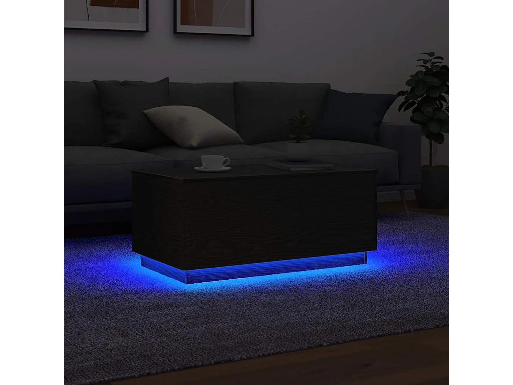Table basse avec lumières LED chêne noir 90x50x40 cm