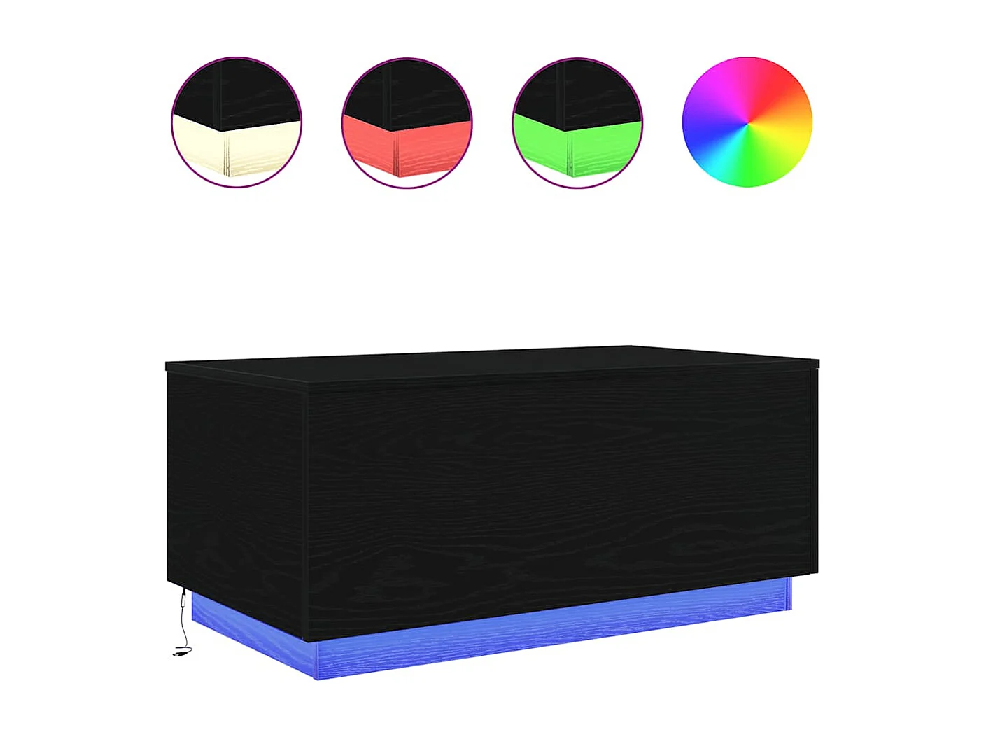 Table basse avec lumières LED chêne noir 90x50x40 cm