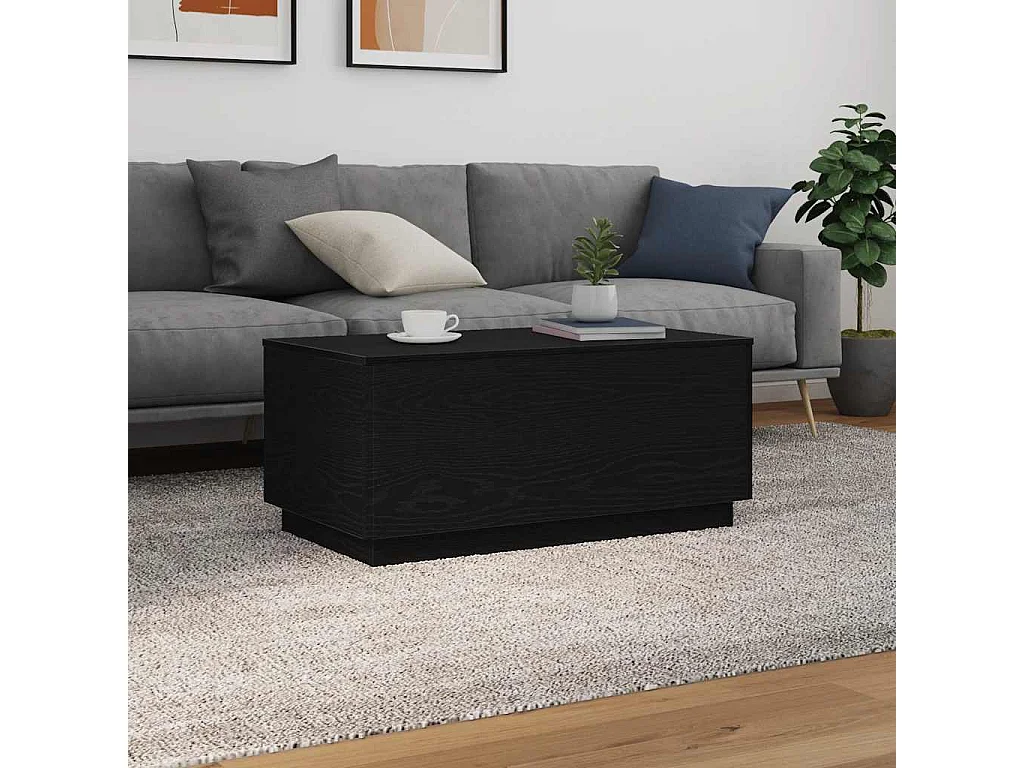 Table basse avec lumières LED chêne noir 90x50x40 cm