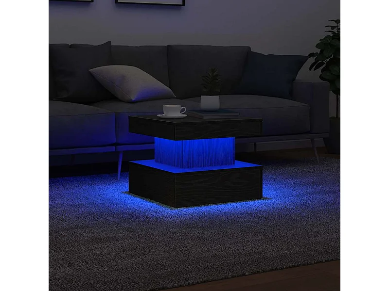Table basse avec lumières LED chêne noir 50x50x40 cm