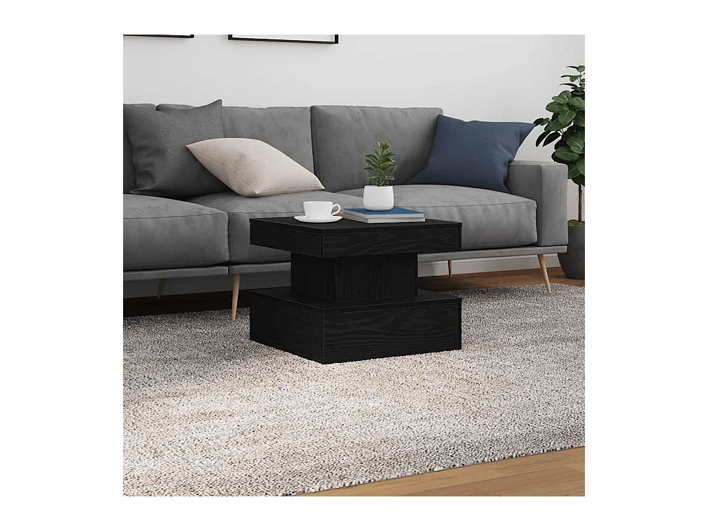 Table basse avec lumières LED chêne noir 50x50x40 cm