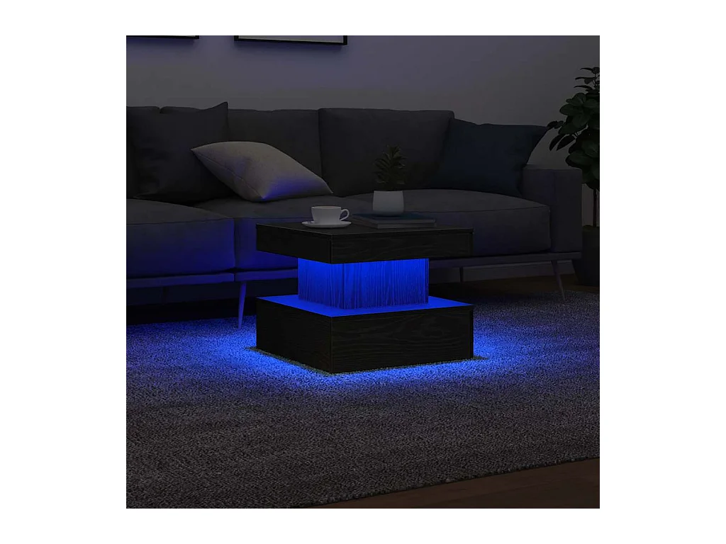 Tavolino con luci LED rovere nero 50x50x40 cm