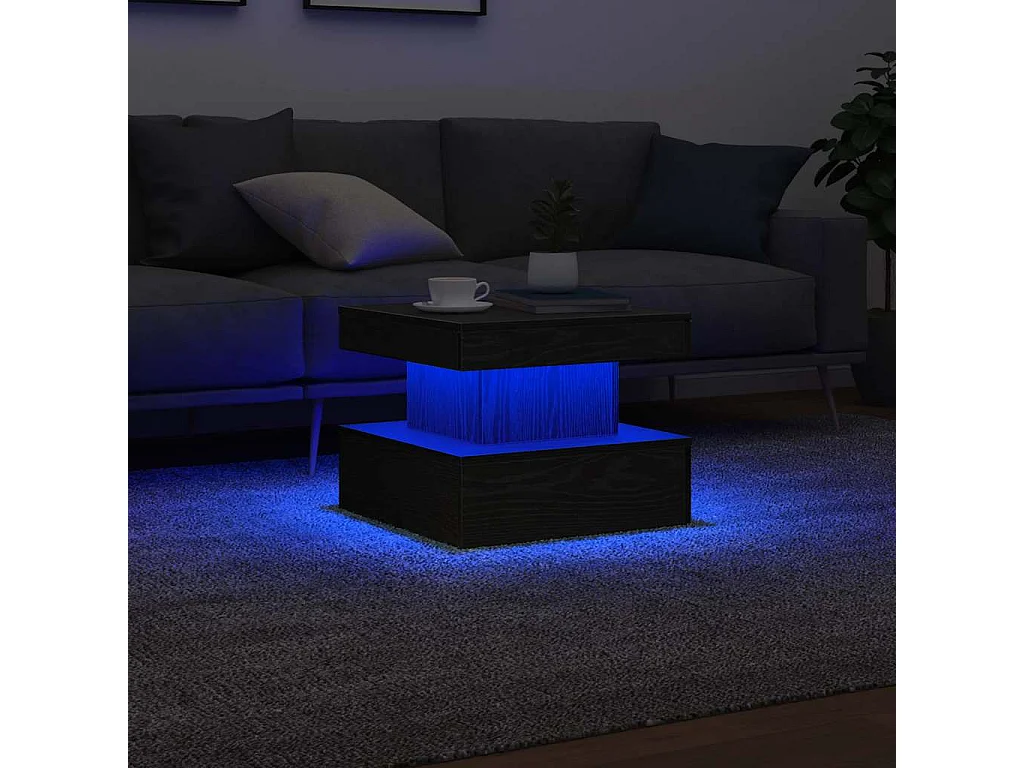 Table basse avec lumières LED chêne noir 50x50x40 cm