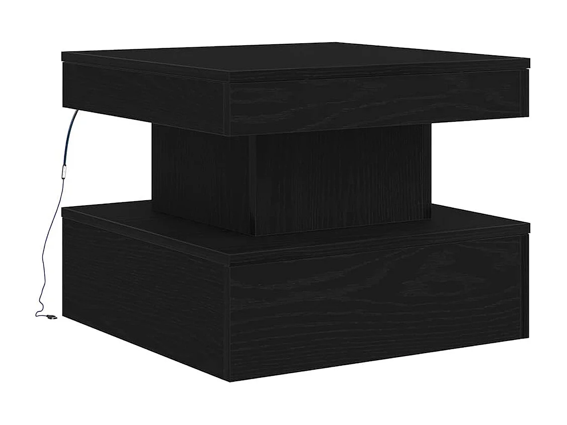 Table basse avec lumières LED chêne noir 50x50x40 cm