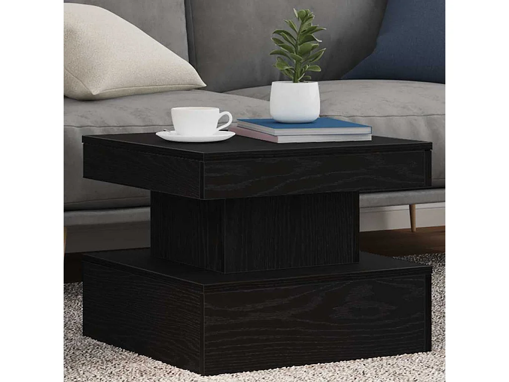 Table basse avec lumières LED chêne noir 50x50x40 cm