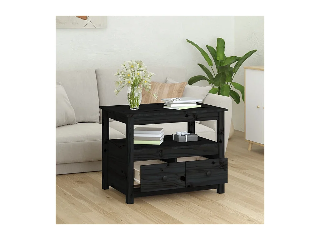 Table basse Noir 71x49x55 cm Bois massif de pin