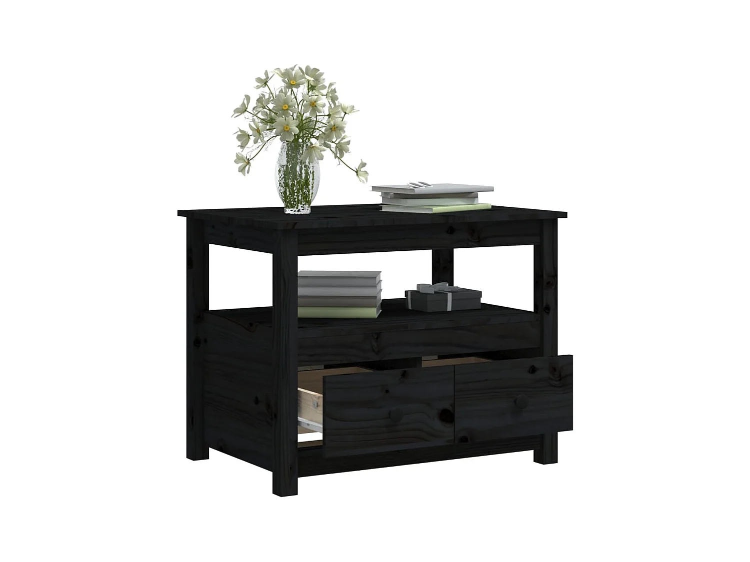 Table basse Noir 71x49x55 cm Bois massif de pin