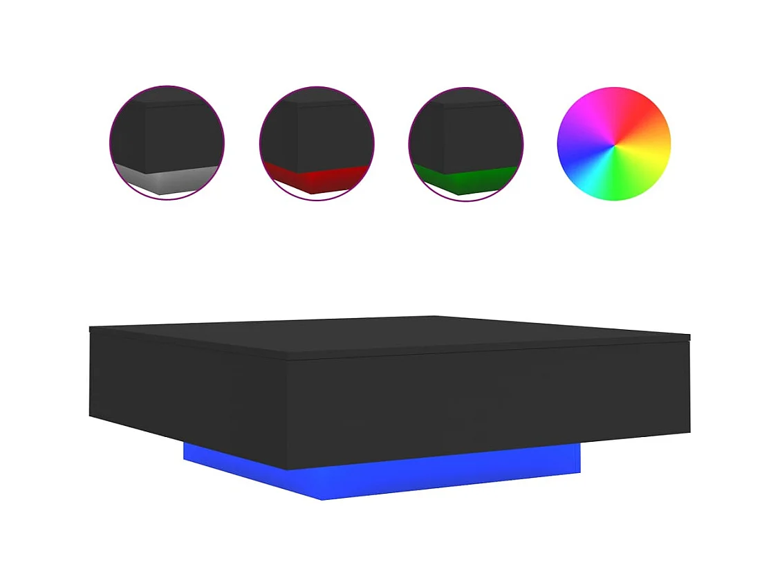 Table basse avec lumières LED noir 100x100x31 cm