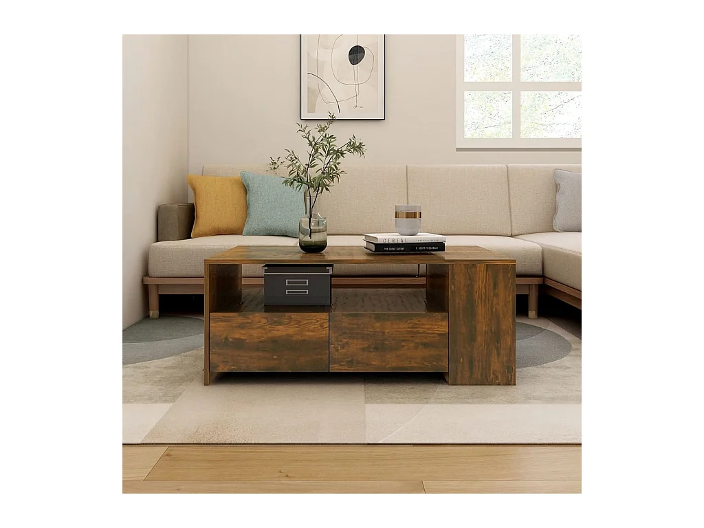 Tavolino da caffè in rovere affumicato 102x55x42 cm in legno ingegnerizzato