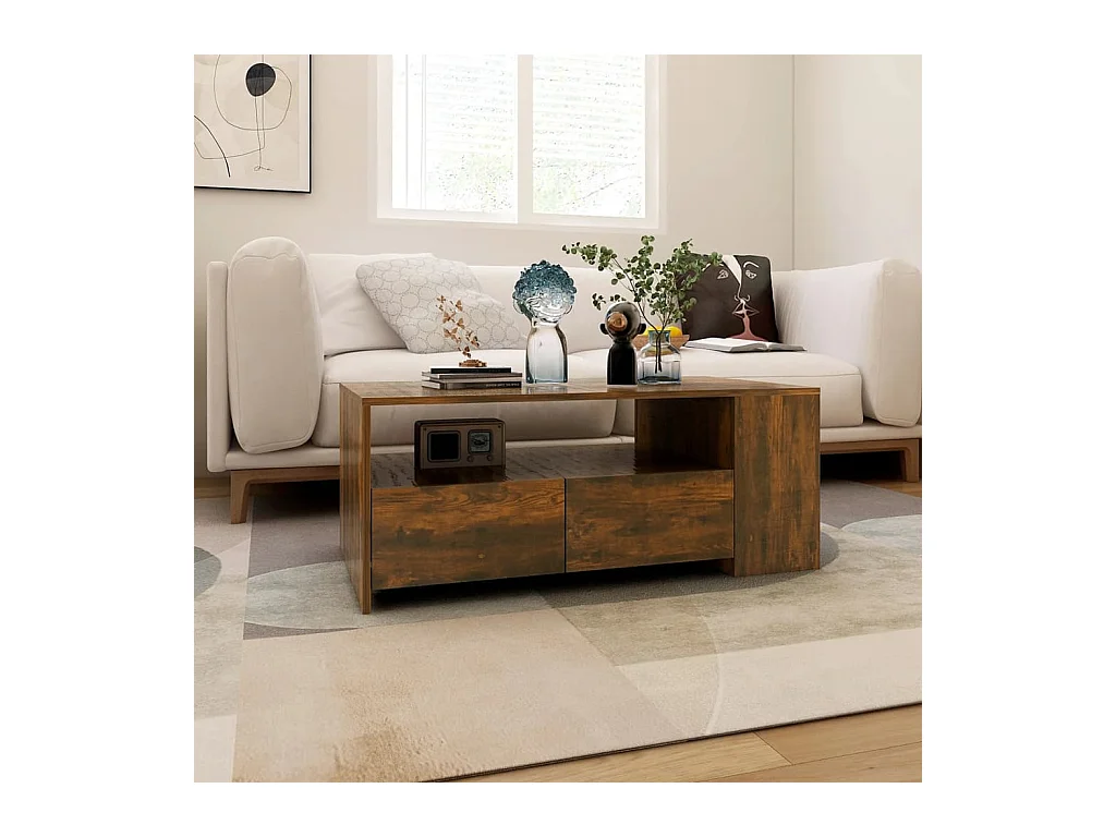 Tavolino da caffè in rovere affumicato 102x55x42 cm in legno ingegnerizzato