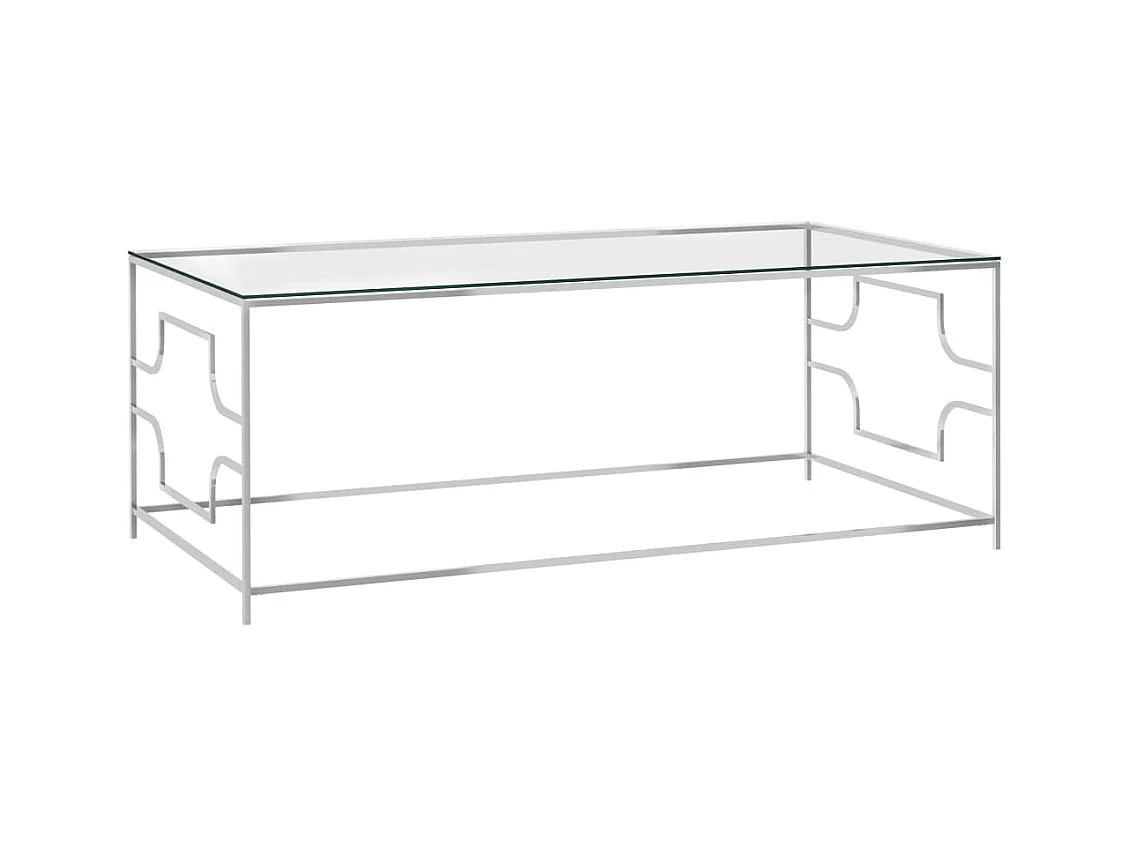 Table basse Argenté 120x60x45 cm Acier inoxydable et verre