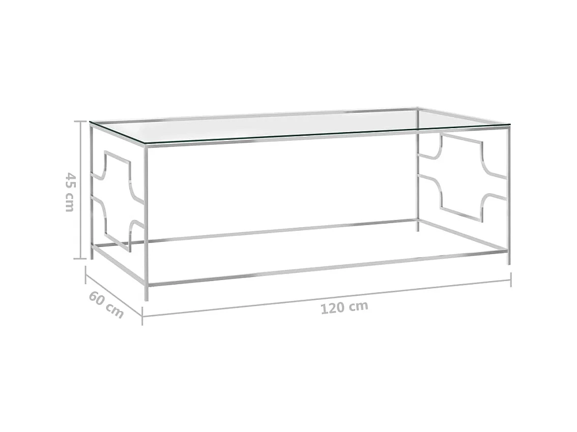 Table basse Argenté 120x60x45 cm Acier inoxydable et verre