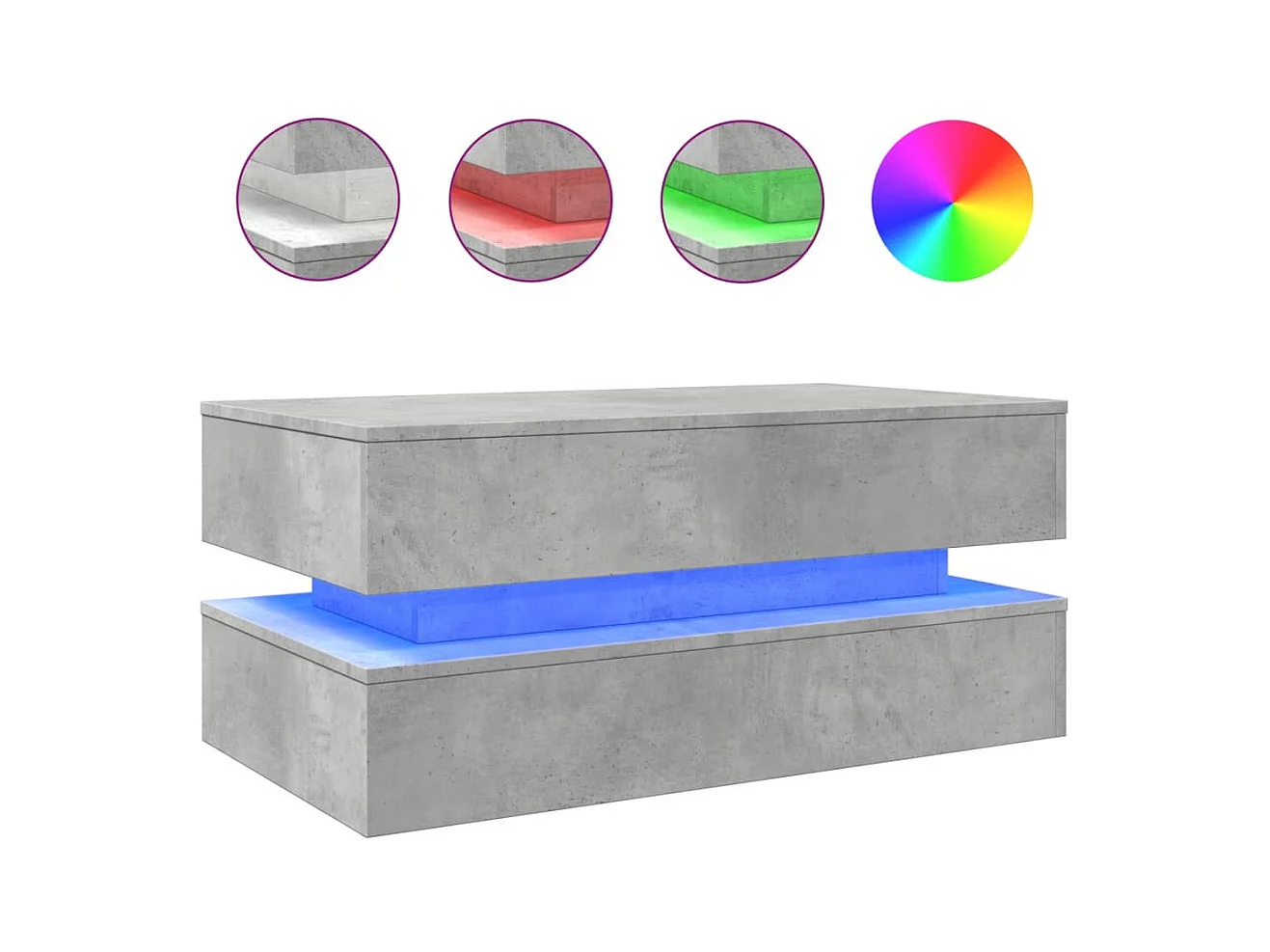 Salontafel met ledverlichting, betongrijs, 90x50x40 cm