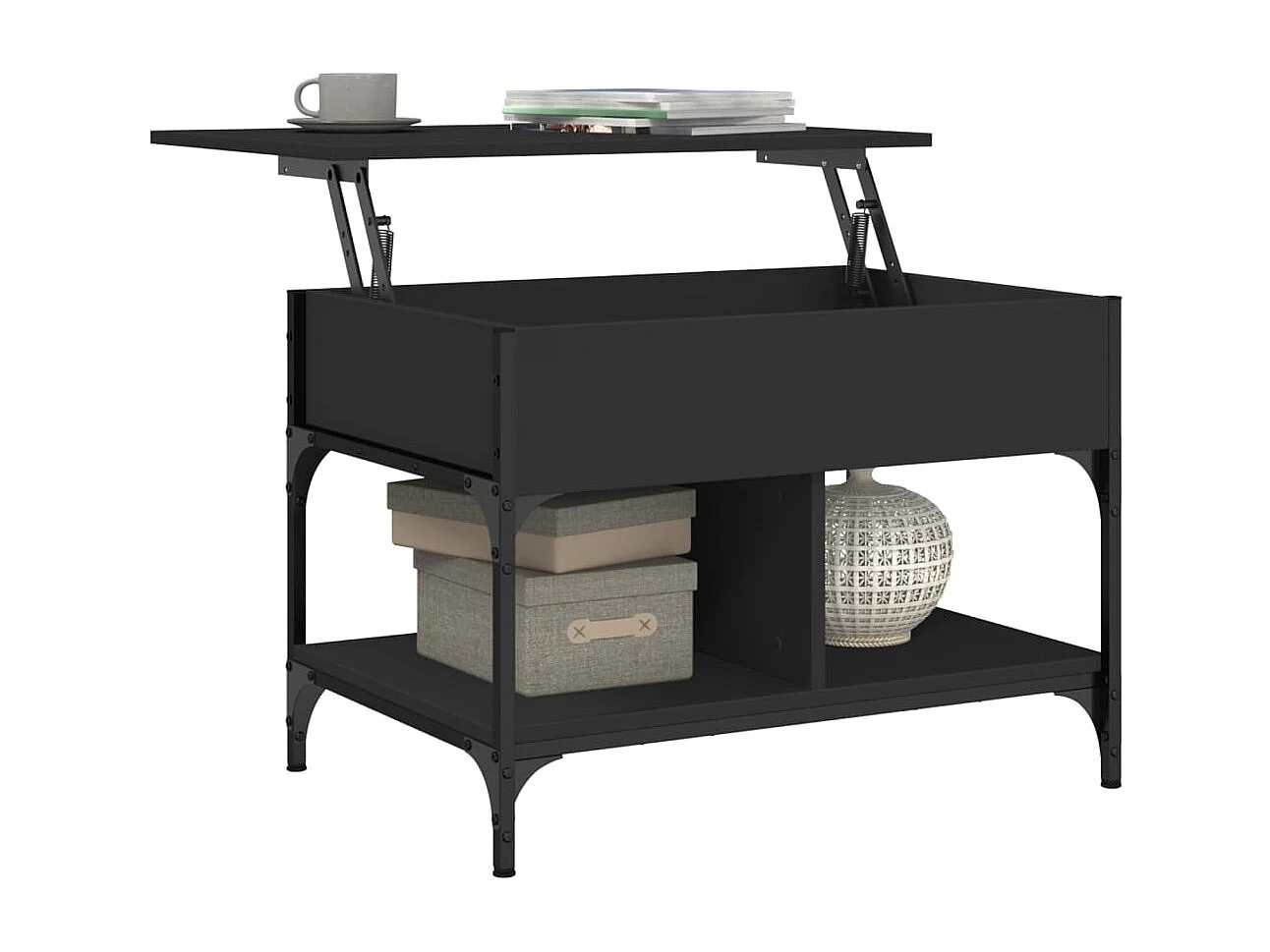 Table basse noir 70x50x50 cm bois d'ingénierie et métal