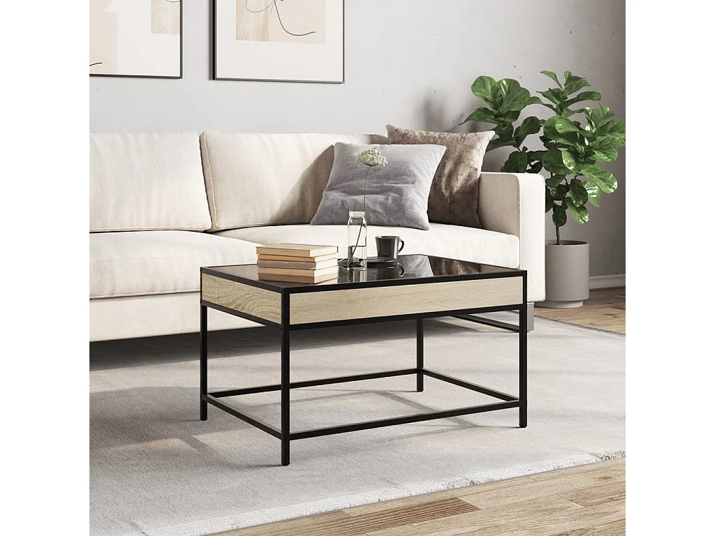 Mesa de centro con LED infinito roble Sonoma 70x50x41 cm