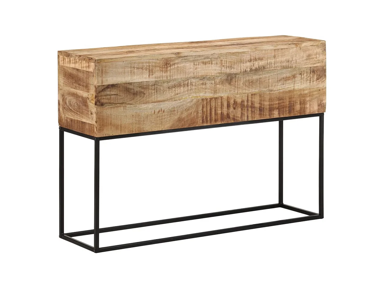 Table console 110x30x75 cm bois de manguier massif brut et fer