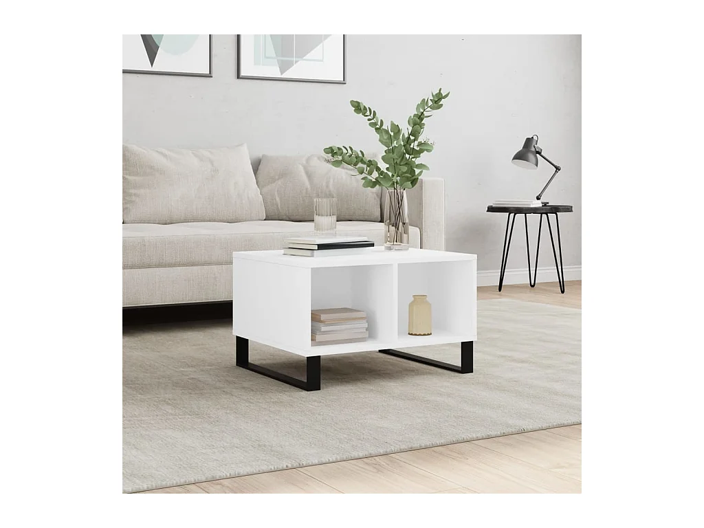 Table basse Blanc 60x50x36,5 cm Bois d'ingénierie