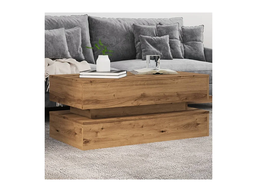 Mesa de centro con luces LED, roble artesanal, 90x50x40 cm