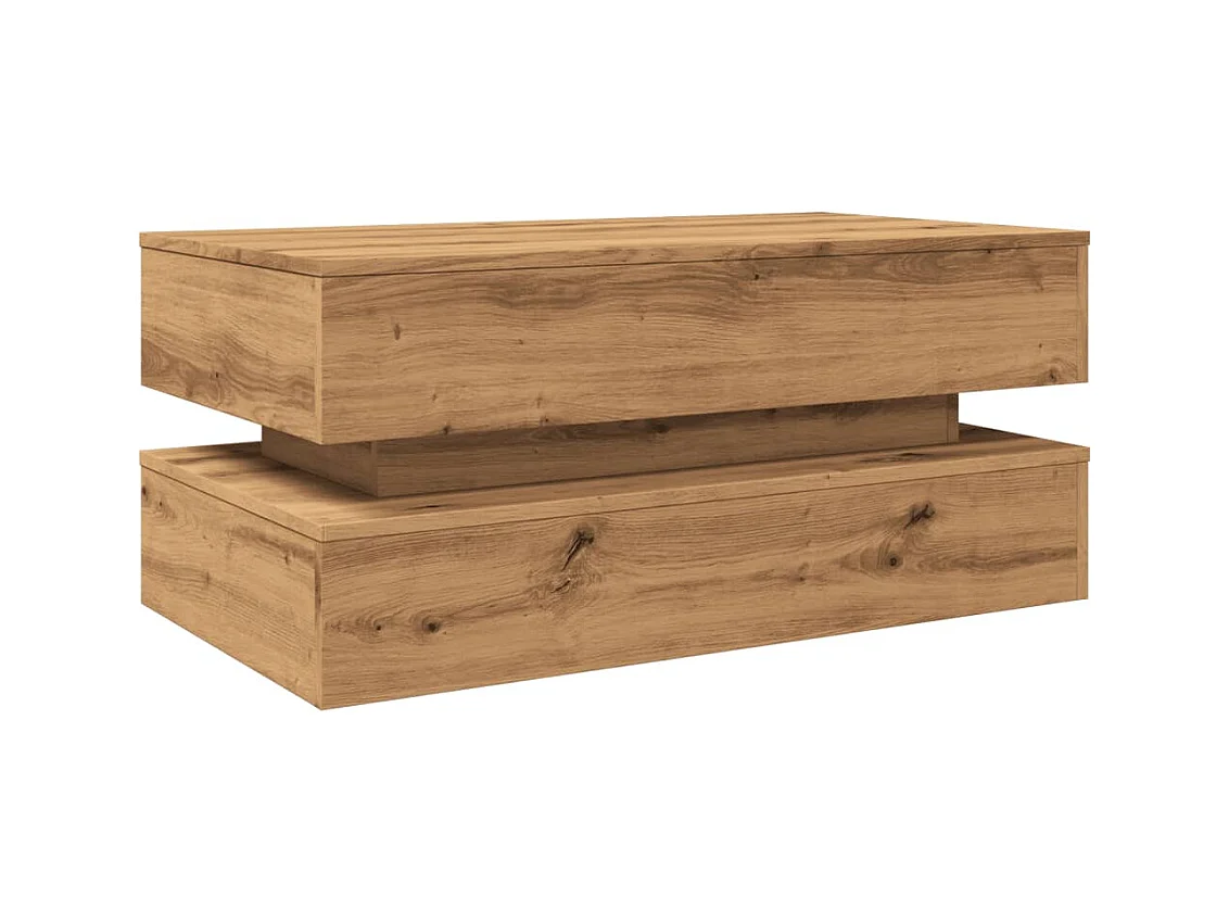 Mesa de centro con luces LED, roble artesanal, 90x50x40 cm